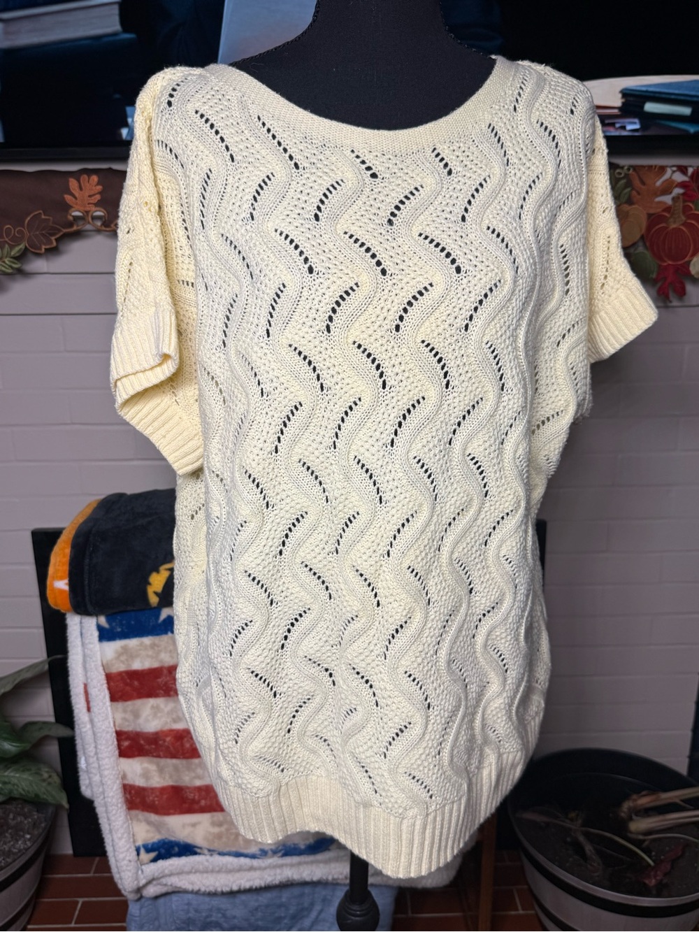 croft & barrow Yellow Short-Sleeve Open Cable Knit Sweater